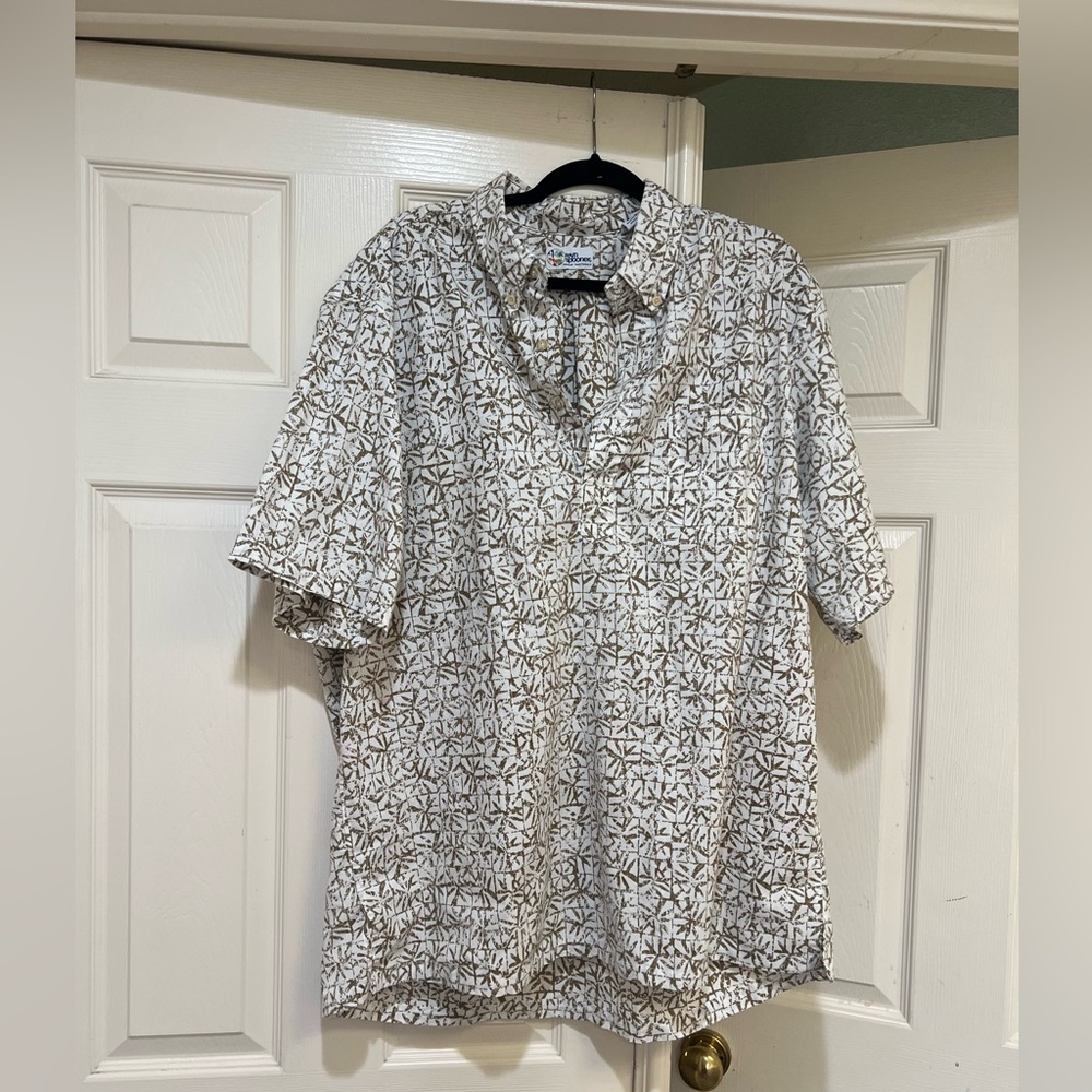 VNTG Reyn Spooner Hawaiian Polo Shirt Brown/cream‎ Aloha Leaves Camp Men Sz XXL